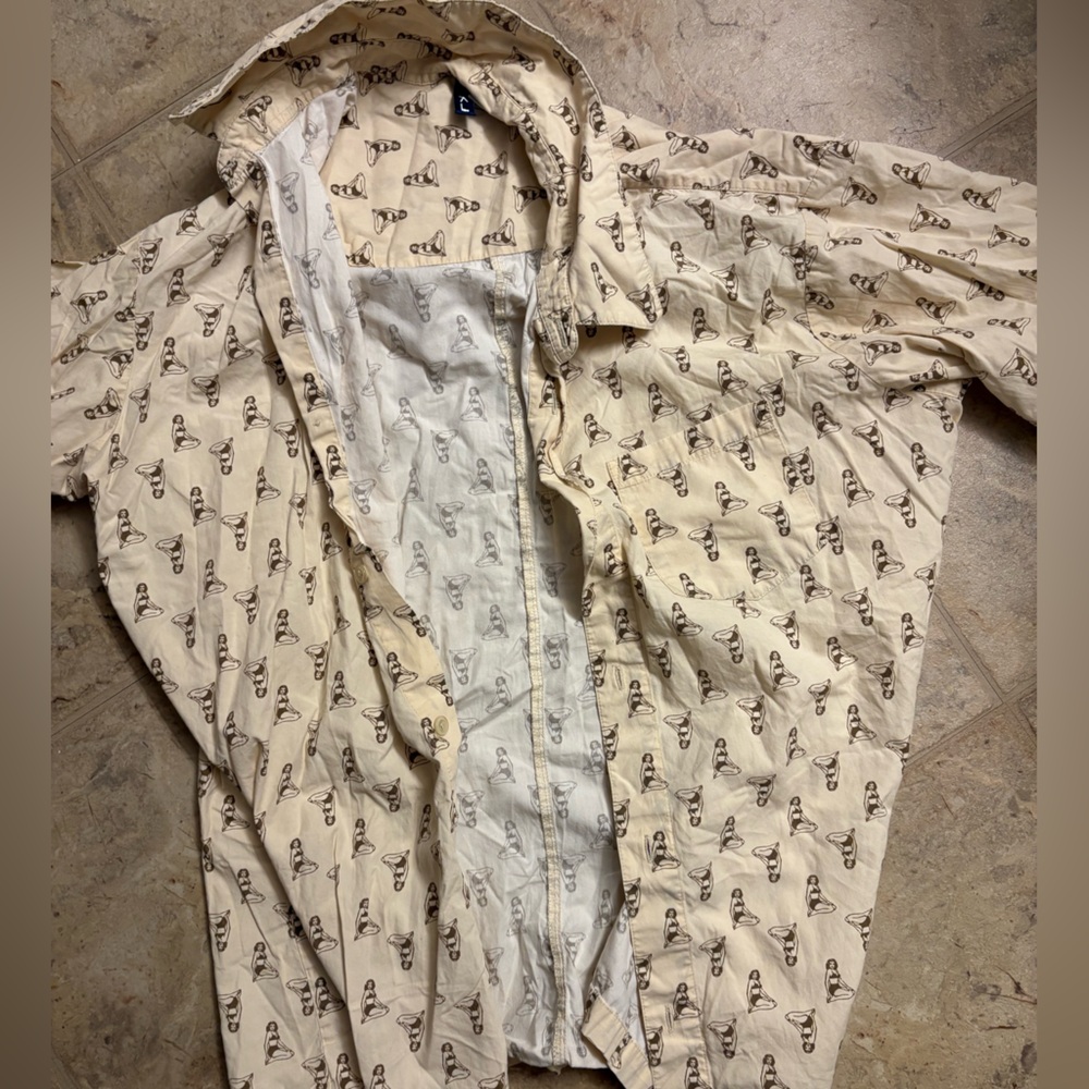 Beige Shirt with bikini girl print
